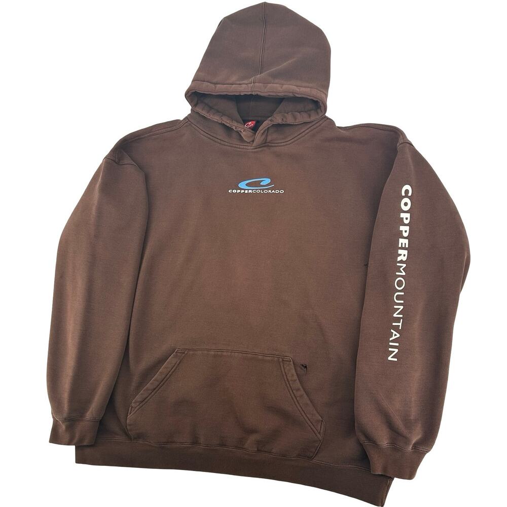 VTG y2k Men's Brown Heavyweight Colorado Copper Mountain Hoodie Sweatshirt 2XL